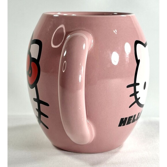 Hello Kitty Pink Oval Ceramic Mug 18 oz Vandor Double Sided 2011 Sanrio Kawaii - Picture 4 of 9